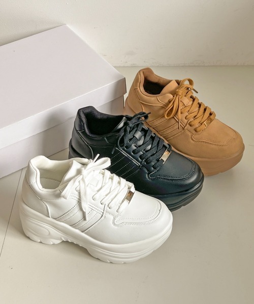 Shoes in Closet(シューズインクローゼット)の「☆かわいく盛れる +9.0㎝ 軽量 厚底 スタイルアップソール ダブルライン スニーカー 5857(スニーカー・レディース・ホワイト/ブラック/キャメル/グレー/ダークブラウン・M/S/LL/L)」の7枚目の写真