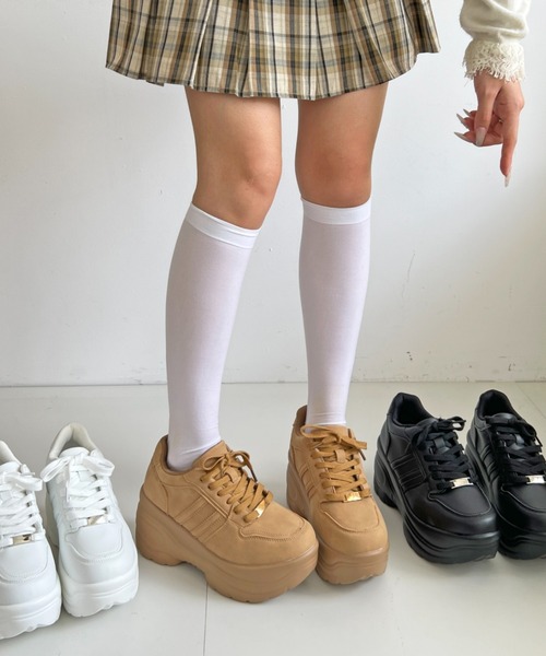 Shoes in Closet(シューズインクローゼット)の「☆かわいく盛れる +9.0㎝ 軽量 厚底 スタイルアップソール ダブルライン スニーカー 5857(スニーカー・レディース・ホワイト/ブラック/キャメル/グレー/ダークブラウン・M/S/LL/L)」の21枚目の写真