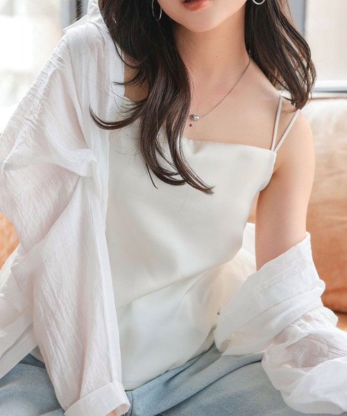 Petitle（プチレ）の「[ 低身長向けサイズ ] カップ付きサテンキャミソール（キャミソール・レディース・アイボリー/ベージュ/ピンク・PM）」の4枚目の写真