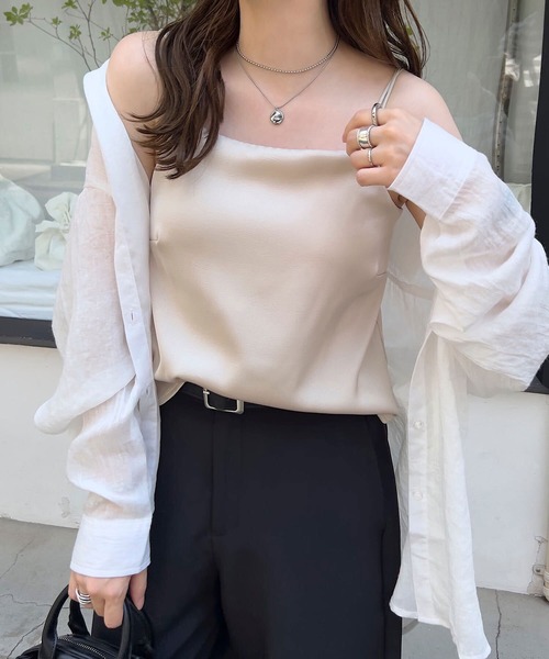 Petitle（プチレ）の「[ 低身長向けサイズ ] カップ付きサテンキャミソール（キャミソール・レディース・アイボリー/ベージュ/ピンク・PM）」の7枚目の写真