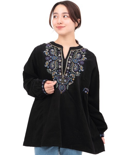 チチカカ（チチカカ）の「Rico ペイズリー刺繍コーデュロイプルオーバー（シャツ/ブラウス・レディース・ブラック/マスタード/グリーン・FREE）」の9枚目の写真