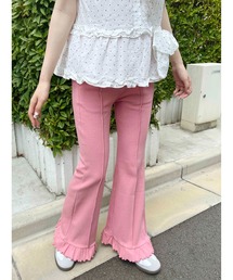 【新品未使用】OZZ ONESTE フレア パンツ ピンク リボン付 新品未使用】OZZ ONESTE フレア パンツ ピンク リボン付