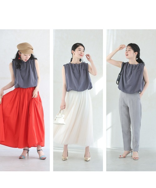 cawaii(カワイイ)の「ギャザーネックのバルーンシルエットカットソートップス(Tシャツ/カットソー・レディース・ネイビー・FREE)」の12枚目の写真