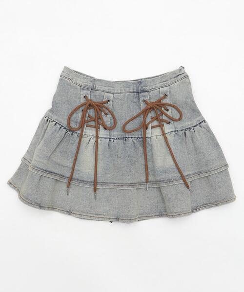 dispark（ディスパーク）の「DISPARK/レースアップティアードミニスカパン（デニムスカート・レディース・ブラック/ライトインディゴブルー・MEDIUM/SMALL）」の14枚目の写真