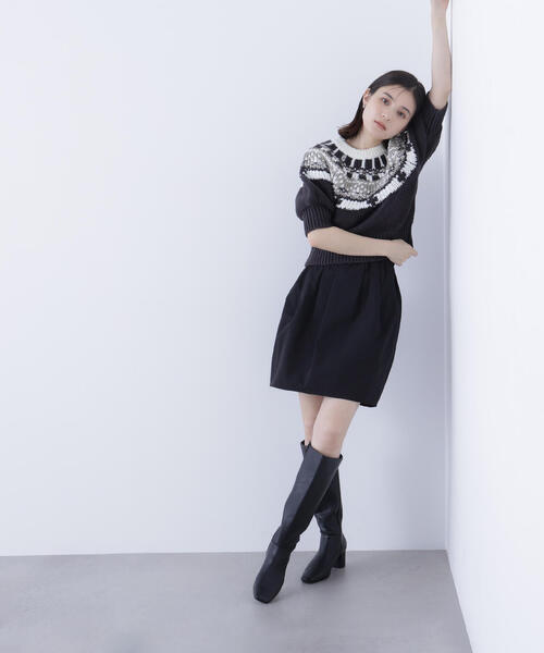 NATURAL BEAUTY BASIC(ナチュラルビューティーベーシック)の「◇【BLANC】ギャザーフォルムミニスカート(スカート・レディース・オフホワイト/ブラック・MEDIUM/SMALL)」の4枚目の写真