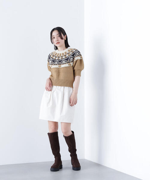 NATURAL BEAUTY BASIC(ナチュラルビューティーベーシック)の「◇【BLANC】ギャザーフォルムミニスカート(スカート・レディース・オフホワイト/ブラック・MEDIUM/SMALL)」の1枚目の写真