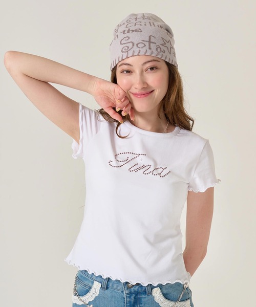 tシャツ ラインストーン コンパクト Tシャツ TINA：JOJUN レディース ラインストーン コンパクト Tシャツ TINA：JOJUN（Tシャツ