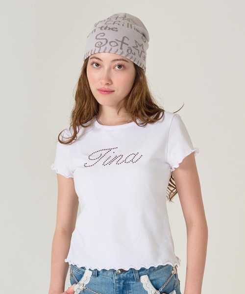 TINA:JOJUN(ティーナジョジュン)の「ラインストーン コンパクト Tシャツ TINA:JOJUN(Tシャツ/カットソー・レディース・ブラック/ホワイト・M)」の21枚目の写真