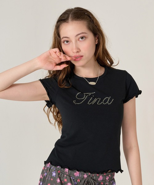 TINA:JOJUN(ティーナジョジュン)の「ラインストーン コンパクト Tシャツ TINA:JOJUN(Tシャツ/カットソー・レディース・ブラック/ホワイト・M)」の16枚目の写真