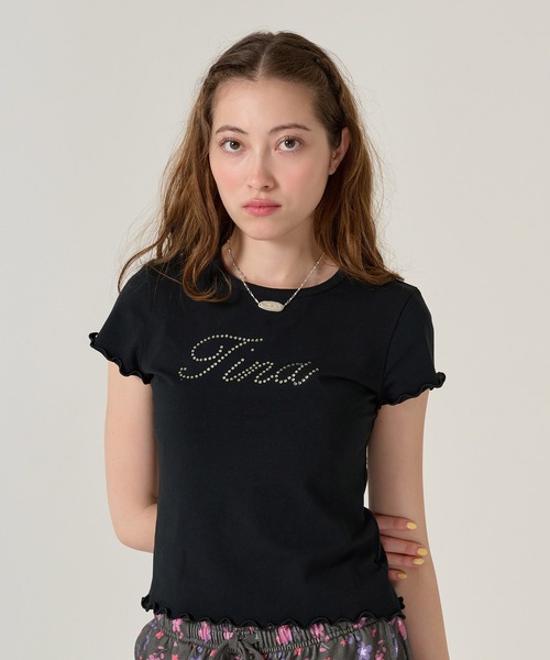 TINA:JOJUN(ティーナジョジュン)の「ラインストーン コンパクト Tシャツ TINA:JOJUN(Tシャツ/カットソー・レディース・ブラック/ホワイト・M)」の17枚目の写真