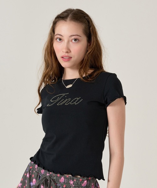 TINA:JOJUN(ティーナジョジュン)の「ラインストーン コンパクト Tシャツ TINA:JOJUN(Tシャツ/カットソー・レディース・ブラック/ホワイト・M)」の6枚目の写真