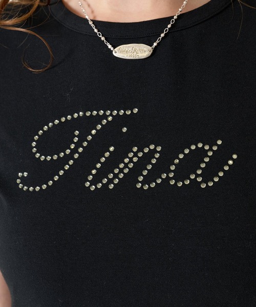 TINA:JOJUN(ティーナジョジュン)の「ラインストーン コンパクト Tシャツ TINA:JOJUN(Tシャツ/カットソー・レディース・ブラック/ホワイト・M)」の9枚目の写真