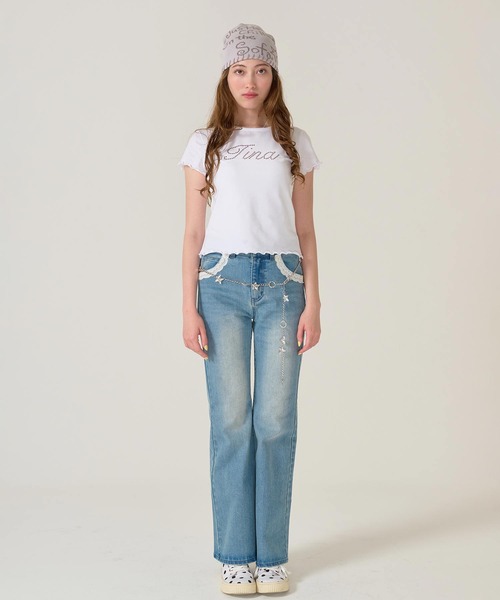 TINA:JOJUN(ティーナジョジュン)の「ラインストーン コンパクト Tシャツ TINA:JOJUN(Tシャツ/カットソー・レディース・ブラック/ホワイト・M)」の11枚目の写真
