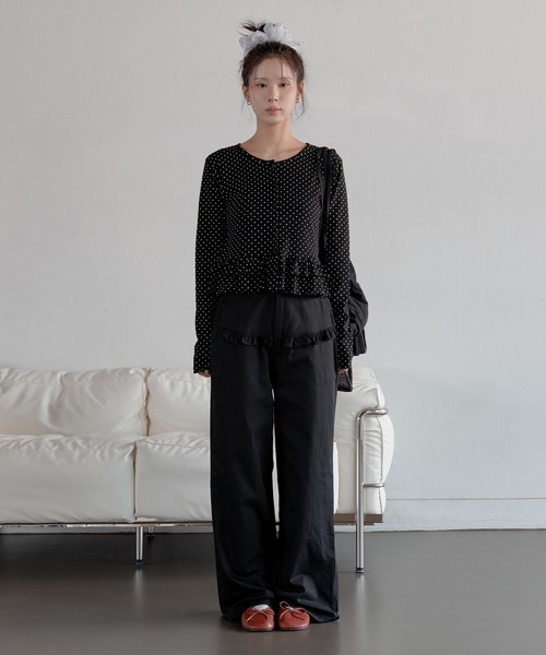 UNE MANSION（ユヌマンション）の「【UNE ORIGINAL】ラブリードットパターンダブルフリルカーディン（カーディガン/ボレロ・レディース・ピンク/ブラック/グレー/ホワイト・SMALL/MEDIUM）」の19枚目の写真