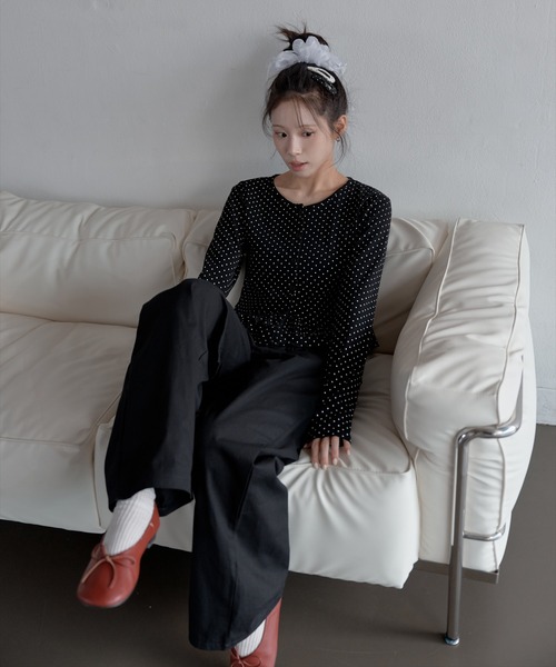 UNE MANSION（ユヌマンション）の「【UNE ORIGINAL】ラブリードットパターンダブルフリルカーディン（カーディガン/ボレロ・レディース・ピンク/ブラック/グレー/ホワイト・SMALL/MEDIUM）」の14枚目の写真