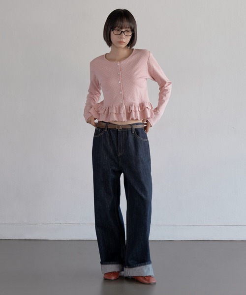 UNE MANSION（ユヌマンション）の「【UNE ORIGINAL】ラブリードットパターンダブルフリルカーディン（カーディガン/ボレロ・レディース・ピンク/ブラック/グレー/ホワイト・SMALL/MEDIUM）」の17枚目の写真