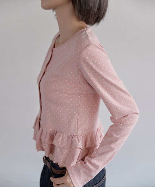 UNE MANSION（ユヌマンション）の「【UNE ORIGINAL】ラブリードットパターンダブルフリルカーディン（カーディガン/ボレロ・レディース・ピンク/ブラック/グレー/ホワイト・SMALL/MEDIUM）」の18枚目の写真