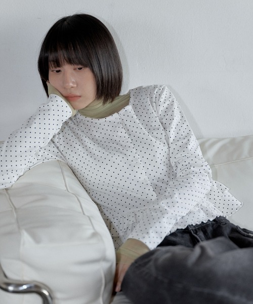 UNE MANSION（ユヌマンション）の「【UNE ORIGINAL】ラブリードットパターンダブルフリルカーディン（カーディガン/ボレロ・レディース・ピンク/ブラック/グレー/ホワイト・SMALL/MEDIUM）」の9枚目の写真
