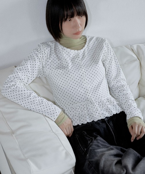 UNE MANSION（ユヌマンション）の「【UNE ORIGINAL】ラブリードットパターンダブルフリルカーディン（カーディガン/ボレロ・レディース・ピンク/ブラック/グレー/ホワイト・SMALL/MEDIUM）」の10枚目の写真