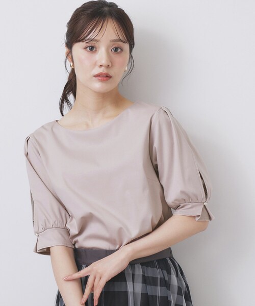 index（インデックス）の「レースドッキングスリーブトップス【洗濯機洗い可/UVケア】（Tシャツ/カットソー・レディース・オフホワイト/サンドベージュ/ネイビー/グリーン系・36/38/40/42）」の6枚目の写真