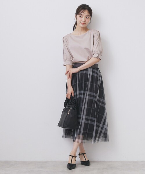 index（インデックス）の「レースドッキングスリーブトップス【洗濯機洗い可/UVケア】（Tシャツ/カットソー・レディース・オフホワイト/サンドベージュ/ネイビー/グリーン系・36/38/40/42）」の7枚目の写真