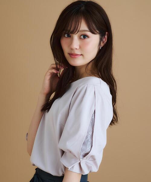 index（インデックス）の「レースドッキングスリーブトップス【洗濯機洗い可/UVケア】（Tシャツ/カットソー・レディース・オフホワイト/サンドベージュ/ネイビー/グリーン系・36/38/40/42）」の9枚目の写真