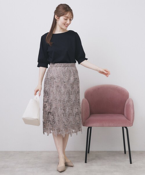 index（インデックス）の「レースドッキングスリーブトップス【洗濯機洗い可/UVケア】（Tシャツ/カットソー・レディース・オフホワイト/サンドベージュ/ネイビー/グリーン系・36/38/40/42）」の15枚目の写真