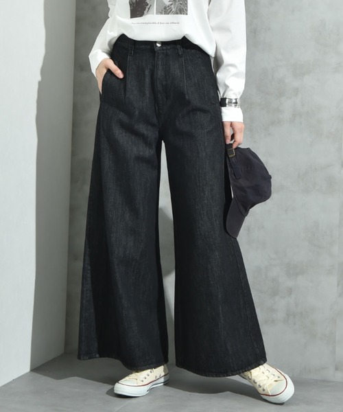 INTERPLANET（インタープラネット）の「ワンタックワイドデニムパンツ（デニムパンツ・レディース・インディゴブルー/ブラック・マルチサイズ）」の2枚目の写真