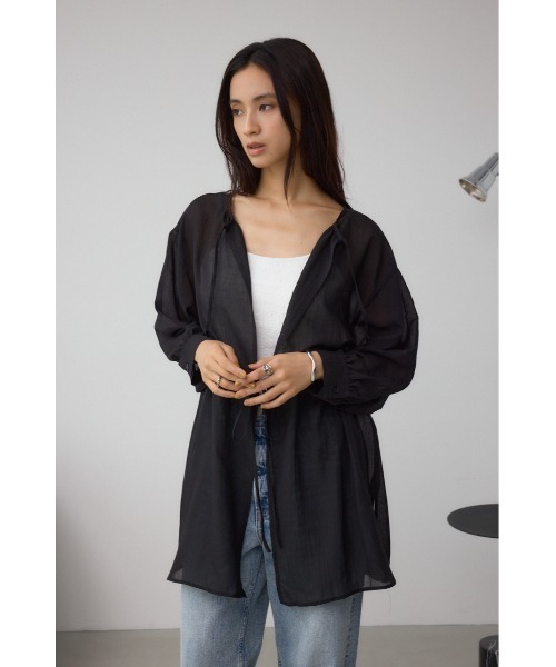AZUL by moussy(アズールバイマウジー)の「前後2WAY5分袖前リボンブラウス(シャツ/ブラウス・レディース・アイボリー/ブラック/ブラウン・FREE)」の4枚目の写真