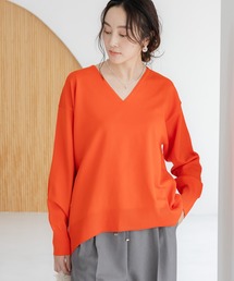 予約商品】ニット/セーター（オレンジ/橙色系・Vネック