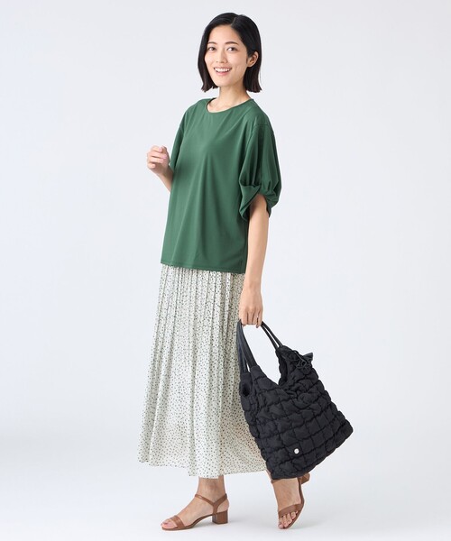 TRANS WORK(トランスワーク)の「【ウォッシャブル・接触冷感・UV・防シワ】強撚スムースカットソー(Tシャツ/カットソー・レディース・グリーン系その他3/オレンジ/オフホワイト・38)」の5枚目の写真