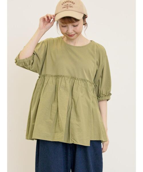 Samansa Mos2(サマンサ モスモス)の「布帛ギャザー貼りカットソー(Tシャツ/カットソー・レディース・チャコールグレー/グリーン/キナリ・F)」の21枚目の写真