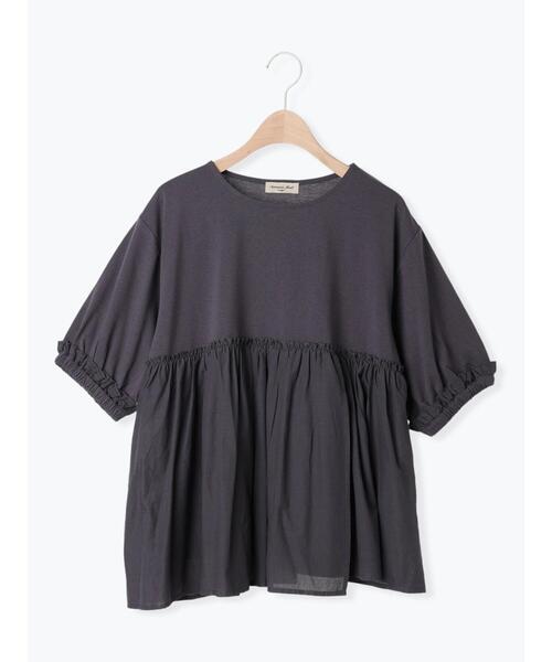 Samansa Mos2(サマンサ モスモス)の「布帛ギャザー貼りカットソー(Tシャツ/カットソー・レディース・チャコールグレー/グリーン/キナリ・F)」の12枚目の写真