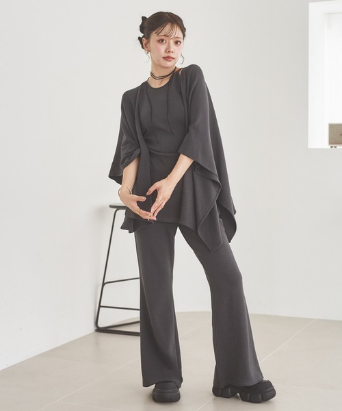 LAULEN(ローレン)の「shawl cardigan relax 3set /ショールカーディガンリラックス3点セット(セットアップ・レディース・ブラック/チャコールグレー・FREE)」の1枚目の写真
