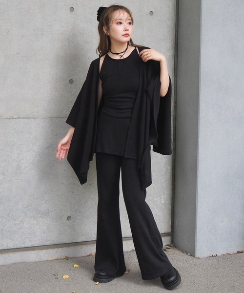 LAULEN(ローレン)の「shawl cardigan relax 3set /ショールカーディガンリラックス3点セット(セットアップ・レディース・ブラック/チャコールグレー・FREE)」の2枚目の写真
