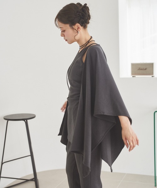 LAULEN(ローレン)の「shawl cardigan relax 3set /ショールカーディガンリラックス3点セット(セットアップ・レディース・ブラック/チャコールグレー・FREE)」の4枚目の写真