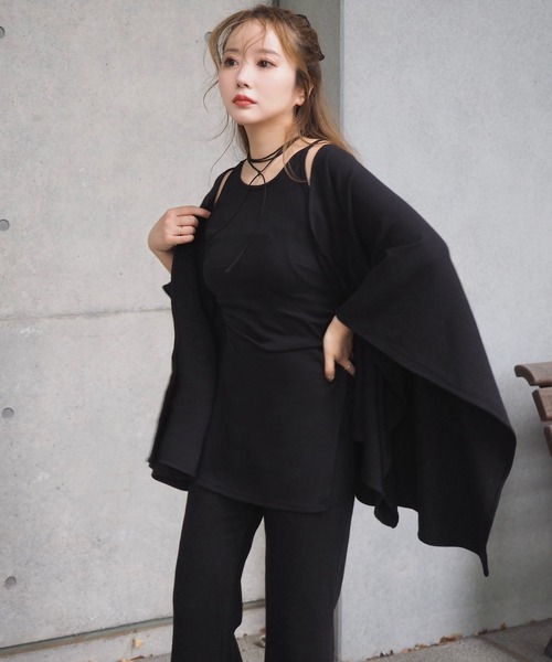 LAULEN(ローレン)の「shawl cardigan relax 3set /ショールカーディガンリラックス3点セット(セットアップ・レディース・ブラック/チャコールグレー・FREE)」の7枚目の写真