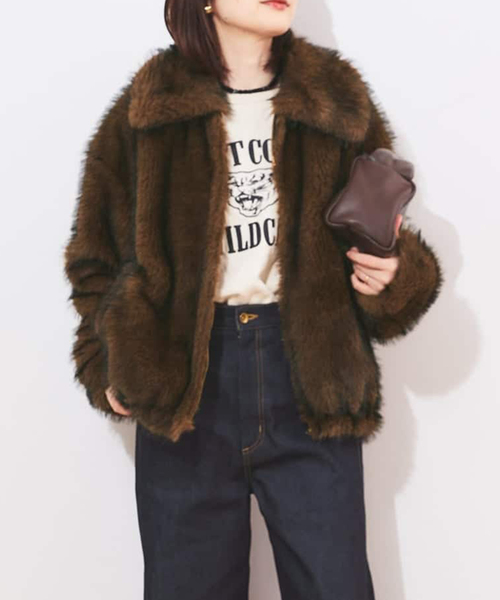 journal standard L'essage（ジャーナルスタンダードレサージュ）の「フェイクファーブルゾン（その他アウター・レディース・ブラウン/ブラック・FREE）」の2枚目の写真
