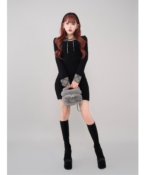 Darich ダーリッチ レイヤードライクニットミニワンピース フリーL GRY レイヤードライクニットミニワンピース(ワンピース)|Darich