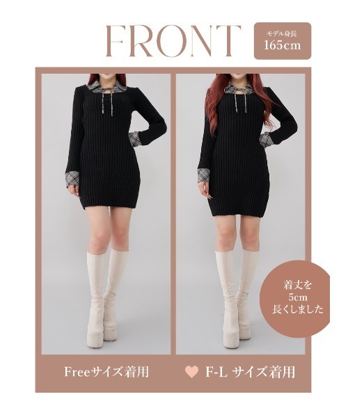 ダーリッチ darich レイヤードライクニットミニワンピース BLK FREE ダーリッチ Darich レイヤードライクニットミニワンピース