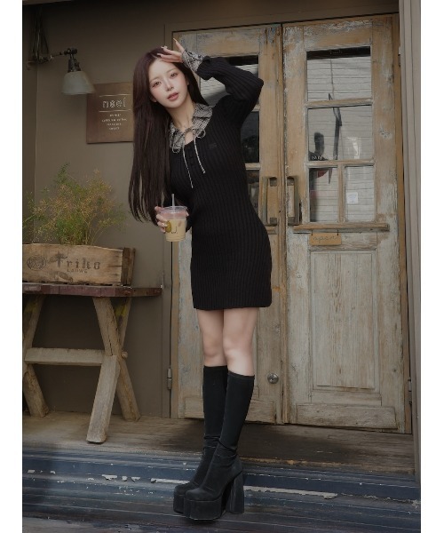 レイヤードライクニットミニワンピース（ワンピース）｜Darich