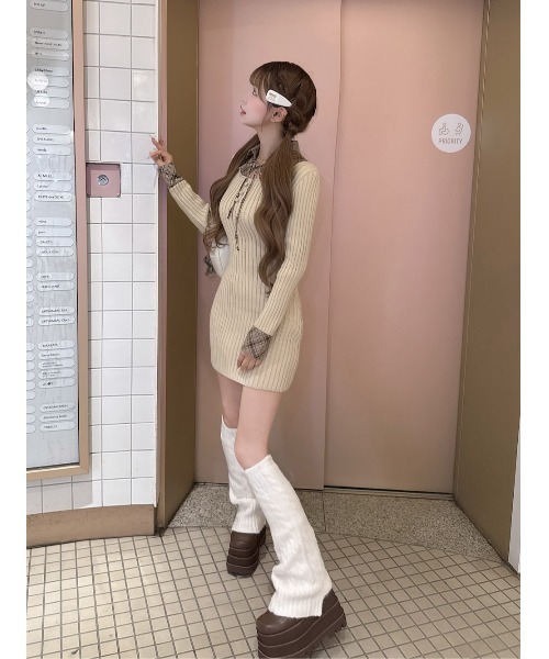 Darich ダーリッチ　レイヤードライクニットミニワンピース　フリーL GRY レイヤードライクニットミニワンピース（ワンピース）｜Darich