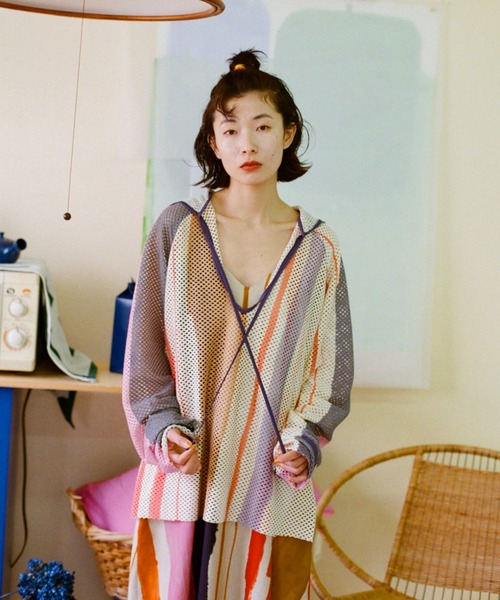 PAMM(パム)の「知性のストライプメッシュフーディ(パーカー・レディース・アイボリー・フリー)」の10枚目の写真