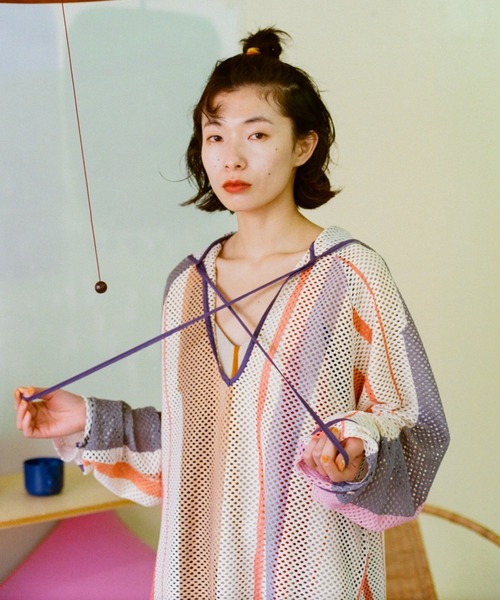 PAMM(パム)の「知性のストライプメッシュフーディ(パーカー・レディース・アイボリー・フリー)」の11枚目の写真