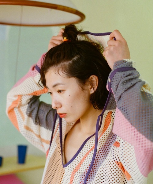 PAMM(パム)の「知性のストライプメッシュフーディ(パーカー・レディース・アイボリー・フリー)」の6枚目の写真