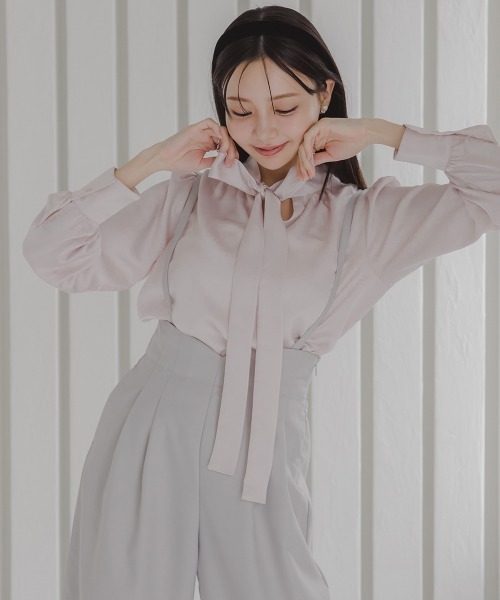 Petitjo（プッチージョ）の「小さいサイズ　ボウタイブラウス 　身長さん・小柄女性（シャツ/ブラウス・レディース・ピンク/サックスブルー・PSS/PS/PM/PL）」の3枚目の写真