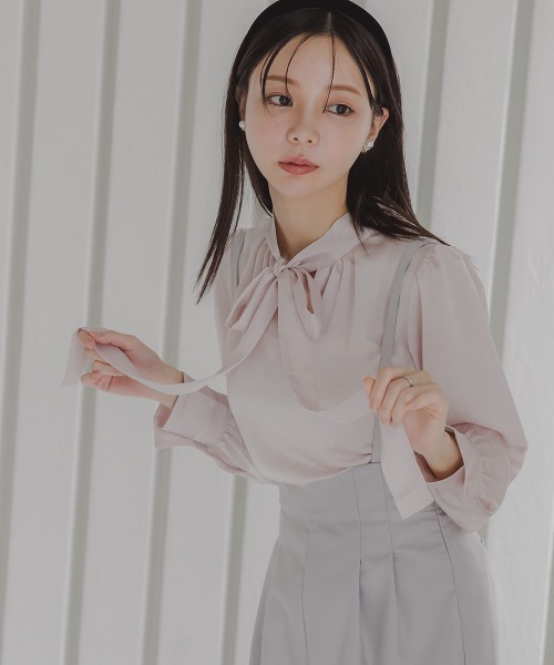 Petitjo（プッチージョ）の「小さいサイズ　ボウタイブラウス 　身長さん・小柄女性（シャツ/ブラウス・レディース・ピンク/サックスブルー・PSS/PS/PM/PL）」の4枚目の写真