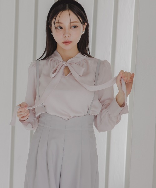 Petitjo（プッチージョ）の「小さいサイズ　ボウタイブラウス 　身長さん・小柄女性（シャツ/ブラウス・レディース・ピンク/サックスブルー・PSS/PS/PM/PL）」の5枚目の写真