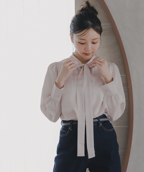 Petitjo（プッチージョ）の「小さいサイズ　ボウタイブラウス 　身長さん・小柄女性（シャツ/ブラウス・レディース・ピンク/サックスブルー・PSS/PS/PM/PL）」の13枚目の写真