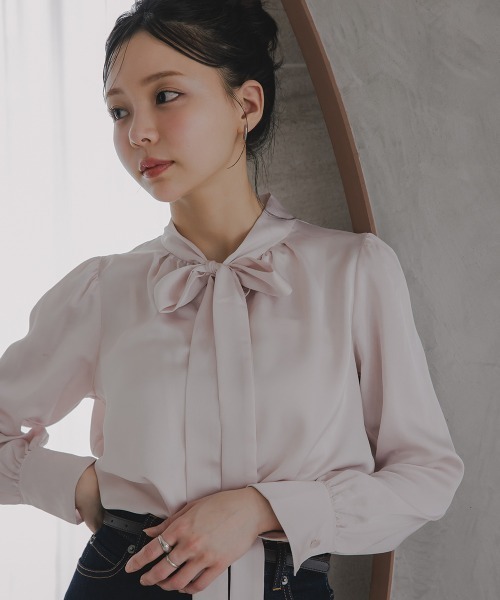 Petitjo（プッチージョ）の「小さいサイズ　ボウタイブラウス 　身長さん・小柄女性（シャツ/ブラウス・レディース・ピンク/サックスブルー・PSS/PS/PM/PL）」の14枚目の写真